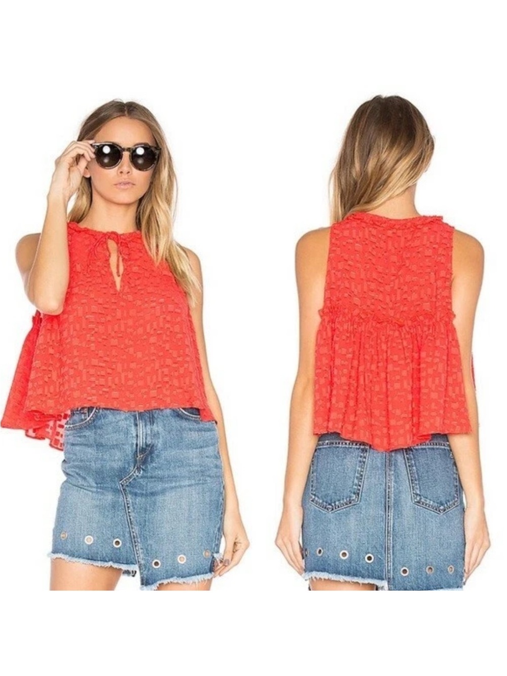 IRO Textured Ragnhild Swing Crop Tie Neck Top in Red Orange Sz 36  / 2 - 4 / xs